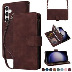 Per Samsung Galaxy S23 FE 5G Crossbody Multi-card Slot Portafoglio Custodia in pelle con cerniera (caffè)