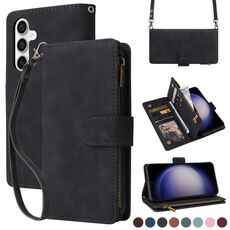 Per Samsung Galaxy S23 FE 5G Crossbody Multi-card Slot Portafoglio Custodia in pelle con cerniera (Nero)