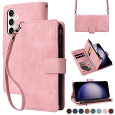 Per Samsung Galaxy S23 FE 5G Crossbody Multi-card Slot Portafoglio Custodia in pelle con cerniera (Rosa)
