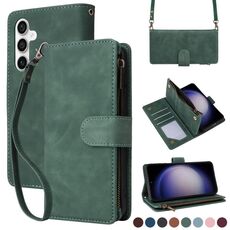 Per Samsung Galaxy S23 FE 5G Crossbody Multi-card Slot Portafoglio Custodia in pelle con cerniera(Verde)
