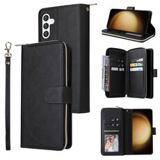 Per Samsung Galaxy S24+ 5G 9 slot per schede Custodia a portafoglio con cerniera Custodia in pelle per telefono (nero)