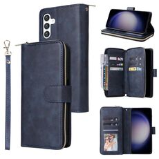 Per Samsung Galaxy S24 5G 9 slot per schede Custodia a portafoglio con cerniera Custodia in pelle per telefono (blu)