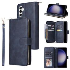 Per Samsung Galaxy S23 FE 5G 9 slot per schede Custodia a portafoglio con cerniera Custodia in pelle per telefono (blu)