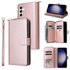 Per Samsung Galaxy S23 FE 5G 9 slot per schede Custodia a portafoglio con cerniera Custodia in pelle per telefono (oro rosa)