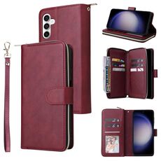 Per Samsung Galaxy S23 FE 5G 9 slot per schede Custodia a portafoglio con cerniera Custodia in pelle per telefono (vino rosso)