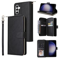 Per Samsung Galaxy S23 FE 5G 9 slot per schede Custodia a portafoglio con cerniera Custodia in pelle per telefono (nero)