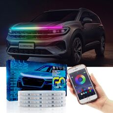 Streamer LED per auto Luci di marcia fantasma Luce per atmosfera ritmica a comando vocale con indicatori di direzione, Lunghezza: G15 1,8 m APP