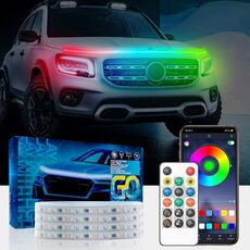 Streamer LED per auto Luci di marcia fantasma Luce per atmosfera ritmica a comando vocale con indicatori di direzione, Lunghezza: G15F 1,5 m APP + RF