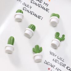 6 pezzi/set adesivi per frigorifero cactus adesivi magnetici per cartoni animati con messaggio verde (vaso bianco)