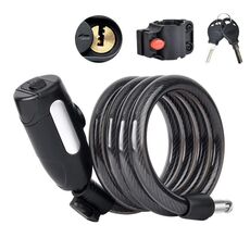 Lucchetto per bicicletta con catena in filo d'acciaio addensato antifurto portatile fisso, lunghezza: nero brillante 1,2 m