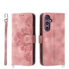 Custodia a portafoglio in pelle con fiori in rilievo per Samsung Galaxy S24+ 5G (rosa)