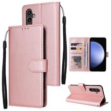 Per Samsung Galaxy S23 FE 5G Custodia per telefono in pelle con vibrazione orizzontale multifunzionale con tre slot per schede (oro rosa)