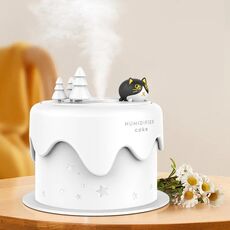 Umidificatore spray silenzioso per torta di cartoni animati con mini luce notturna da tavolo M328 tipo batteria (bianco)