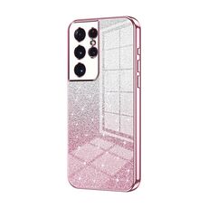 Custodia per telefono elettrolitico con polvere glitter sfumata per Samsung Galaxy S21 Ultra 5G (rosa)