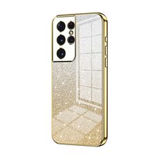 Custodia per telefono elettrolitico con polvere glitter sfumata per Samsung Galaxy S21 Ultra 5G (oro)