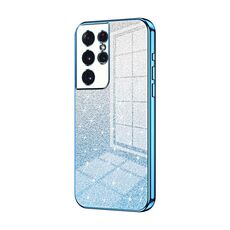 Per Samsung Galaxy S21 Ultra 5G Custodia per telefono elettrolitico con polvere glitter sfumata (blu)