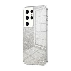 Per Samsung Galaxy S21 Ultra 5G Custodia per telefono elettrolitico con polvere glitter sfumata (trasparente)