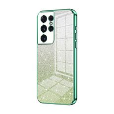 Custodia per telefono elettrolitico con polvere glitter sfumata per Samsung Galaxy S21 Ultra 5G (verde)