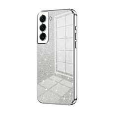 Custodia per telefono elettrolitico con polvere glitter sfumata per Samsung Galaxy S22+ 5G (Argento)