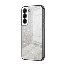 Per Samsung Galaxy S22+ 5G Custodia per telefono elettrolitico con polvere glitter sfumata (nero)