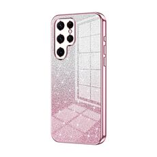 Custodia per telefono elettrolitico con polvere glitterata sfumata per Samsung Galaxy S22 Ultra 5G (rosa)