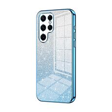 Custodia per telefono elettrolitico con polvere glitter sfumata per Samsung Galaxy S22 Ultra 5G (blu)