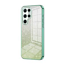 Custodia per telefono elettrolitico con polvere glitter sfumata per Samsung Galaxy S22 Ultra 5G (verde)