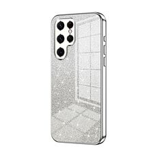 Custodia per telefono elettrolitico con polvere glitter sfumata per Samsung Galaxy S22 Ultra 5G (Argento)
