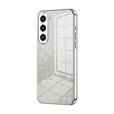 Custodia per telefono elettrolitico con polvere glitter sfumata per Samsung Galaxy S23+ 5G (Argento)
