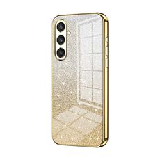 Per Samsung Galaxy S23 FE 5G Custodia per telefono elettrolitico con polvere glitterata sfumata (Oro)