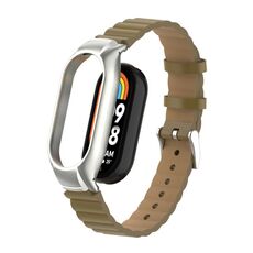 Custodia in metallo integrata per Xiaomi Mi Band 8 + cinturino in pelle di bambù (sella)
