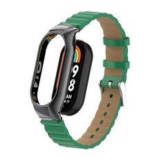 Custodia in metallo integrata per Xiaomi Mi Band 8 + cinturino in pelle di bambù (verde bambù)