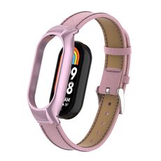 Custodia in metallo integrata per Xiaomi Mi Band 8 + cinturino in pelle con texture Litchi (rosa)