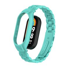 Per custodia in metallo integrata Xiaomi Mi Band 8 + cinturino per orologio a tre sfere (blu Tiffany)