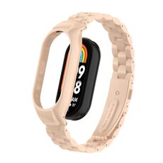 Per custodia in metallo integrata Xiaomi Mi Band 8 + cinturino a tre sfere (colore tè al latte)