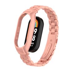 Per custodia in metallo integrata Xiaomi Mi Band 8 + cinturino per orologio a tre sfere (rosa brillante)