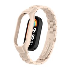 Custodia in metallo integrata per Xiaomi Mi Band 8 + cinturino per orologio a tre sfere (rosa loto)