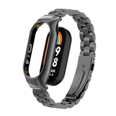Per custodia in metallo integrata Xiaomi Mi Band 8 + cinturino per orologio a tre sfere (nero)