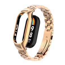 Per custodia in metallo integrata Xiaomi Mi Band 8 + cinturino per orologio a tre sfere (oro rosa)