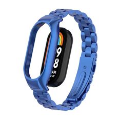 Per custodia in metallo integrata Xiaomi Mi Band 8 + cinturino per orologio a tre sfere (blu)