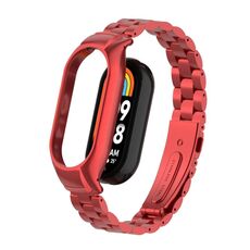 Per custodia in metallo integrata Xiaomi Mi Band 8 + cinturino per orologio a tre sfere (rosso)