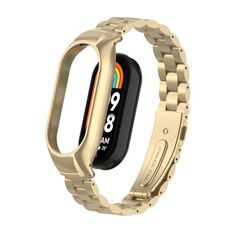 Per custodia in metallo integrata Xiaomi Mi Band 8 + cinturino per orologio a tre sfere (oro retrò)