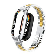 Per custodia in metallo integrata Xiaomi Mi Band 8 + cinturino a tre sfere (argento + oro)