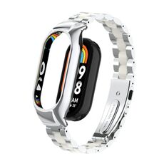 Per custodia in metallo integrata Xiaomi Mi Band 8 + cinturino a tre sfere (argento + bianco)