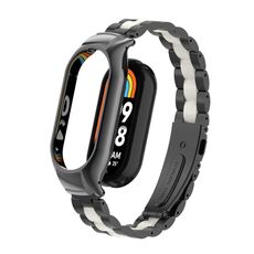 Per custodia in metallo integrata Xiaomi Mi Band 8 + cinturino per orologio a tre sfere (nero + bianco)