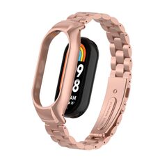 Per custodia in metallo integrata Xiaomi Mi Band 8 + cinturino per orologio a tre sfere (rosa rossa)