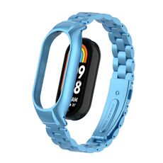 Per custodia in metallo integrata Xiaomi Mi Band 8 + cinturino per orologio a tre sfere (blu cielo)