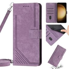 Per Samsung Galaxy S21 Ultra 5G Custodia per telefono in pelle con motivo a strisce Skin Feel con cordino (viola)