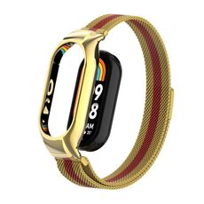 Custodia in metallo integrata per Xiaomi Mi Band 8 + cinturino magnetico milanese (oro + rosso)