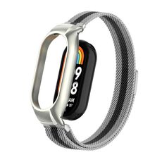 Custodia in metallo integrata per Xiaomi Mi Band 8 + cinturino magnetico milanese (argento + nero)